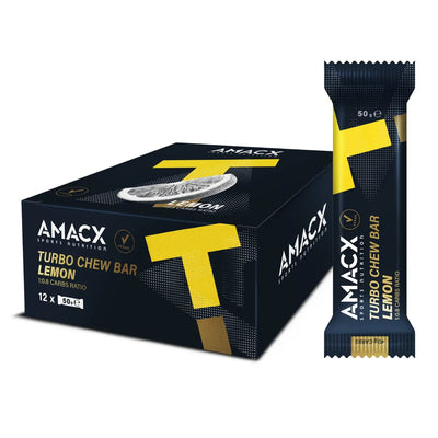 Barritas Energéticas Masticables Amacx Turbo Chew Bar Limón Caja 12uds Negro