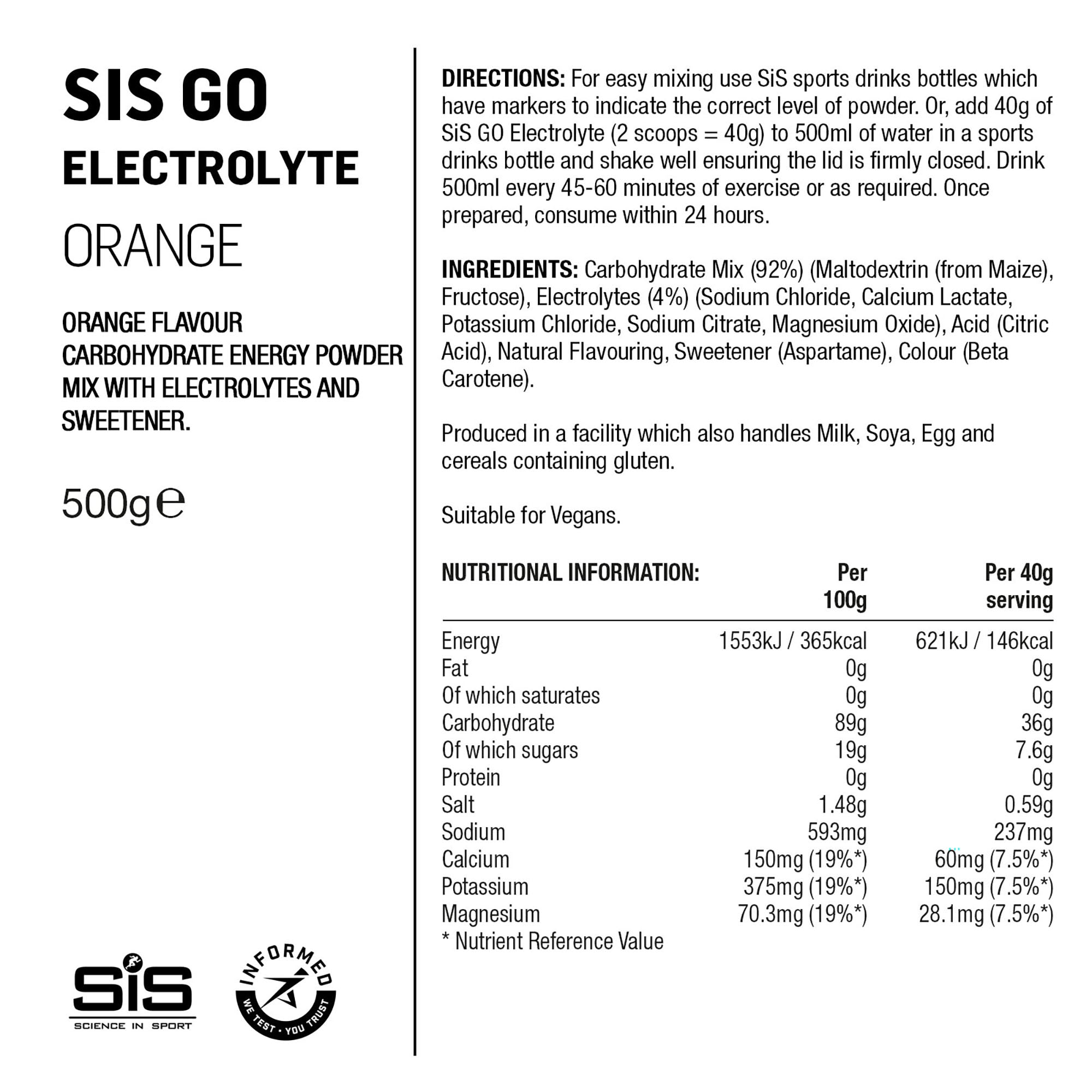 SIS GO Polvo Energético/Electrolitos 500g Naranja #2