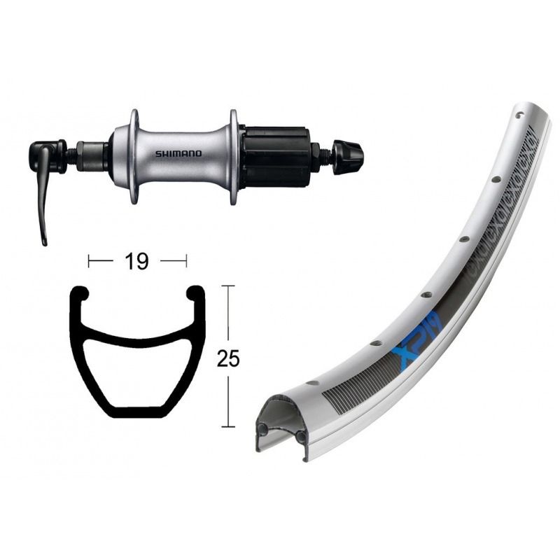Rueda Trasera Winora Exal XP-19 Cierre Rápido Shimano Acera T3000 8v Aluminio Plata