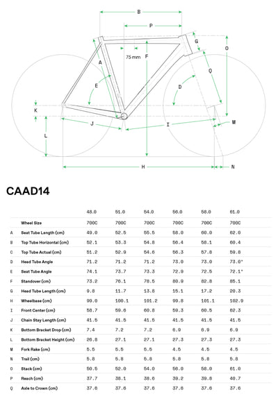 Cannondale CAAD14 Cuadro 2026 Rojo - Geometría